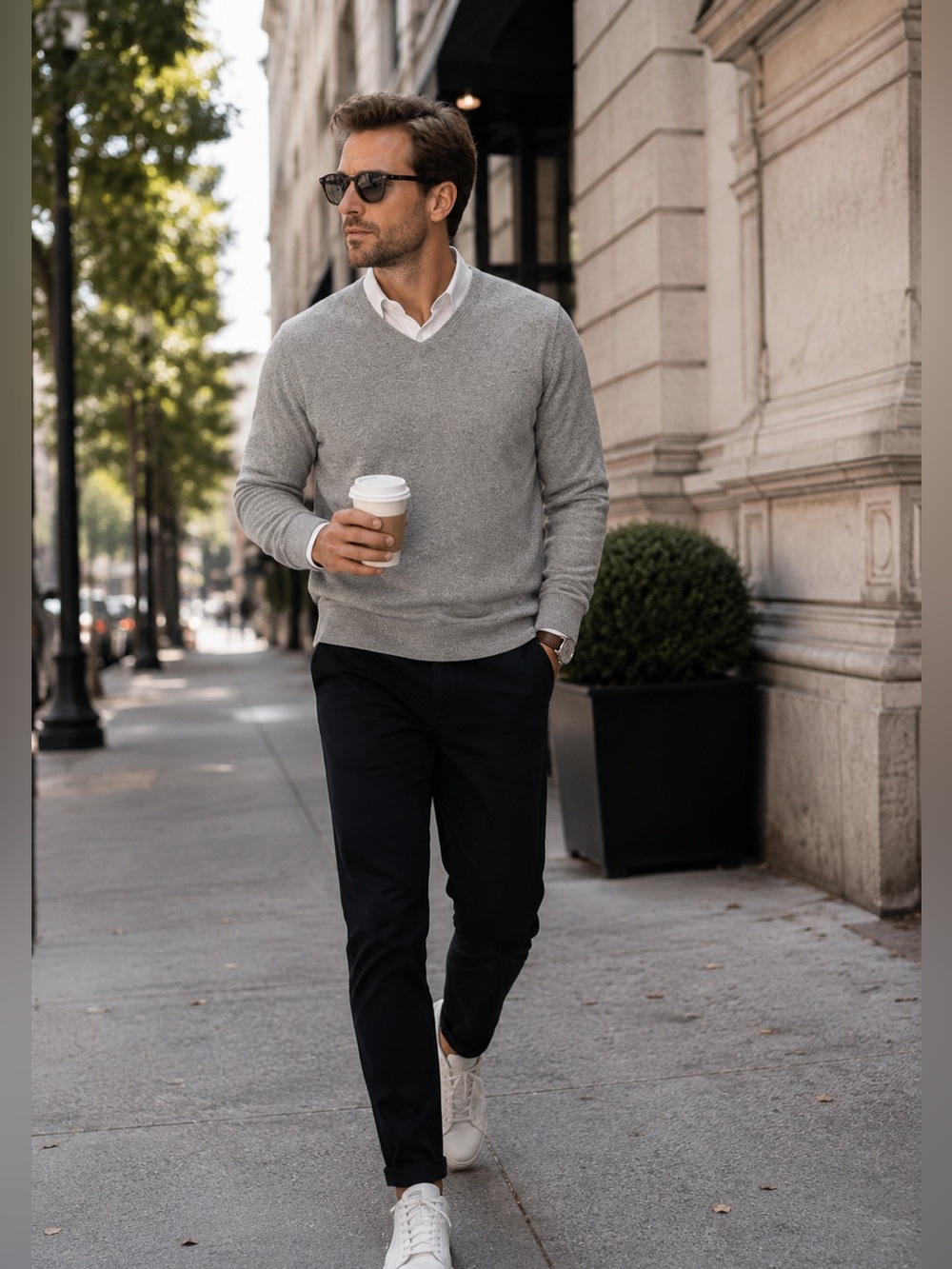 Banana Republic Light Gray V-Neck Sweater